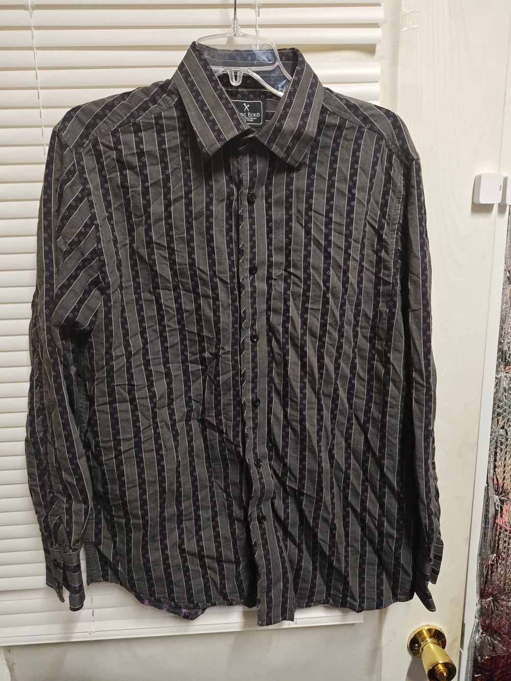 Marc Ecko Black and Purple Striped Button-Down Shirt